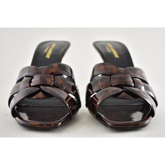 Saint Laurent Tribute 85 Mule Sandal Black Brown Patent Leather Backless Heel 36 - Picture 10 of 16